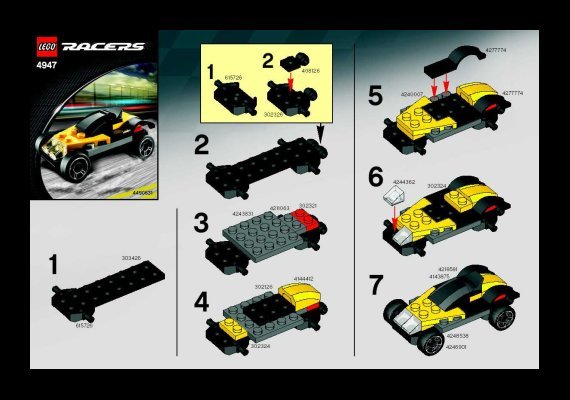 Bauanleitungen LEGO - 4947 - Yellow Sports Car: Page 1